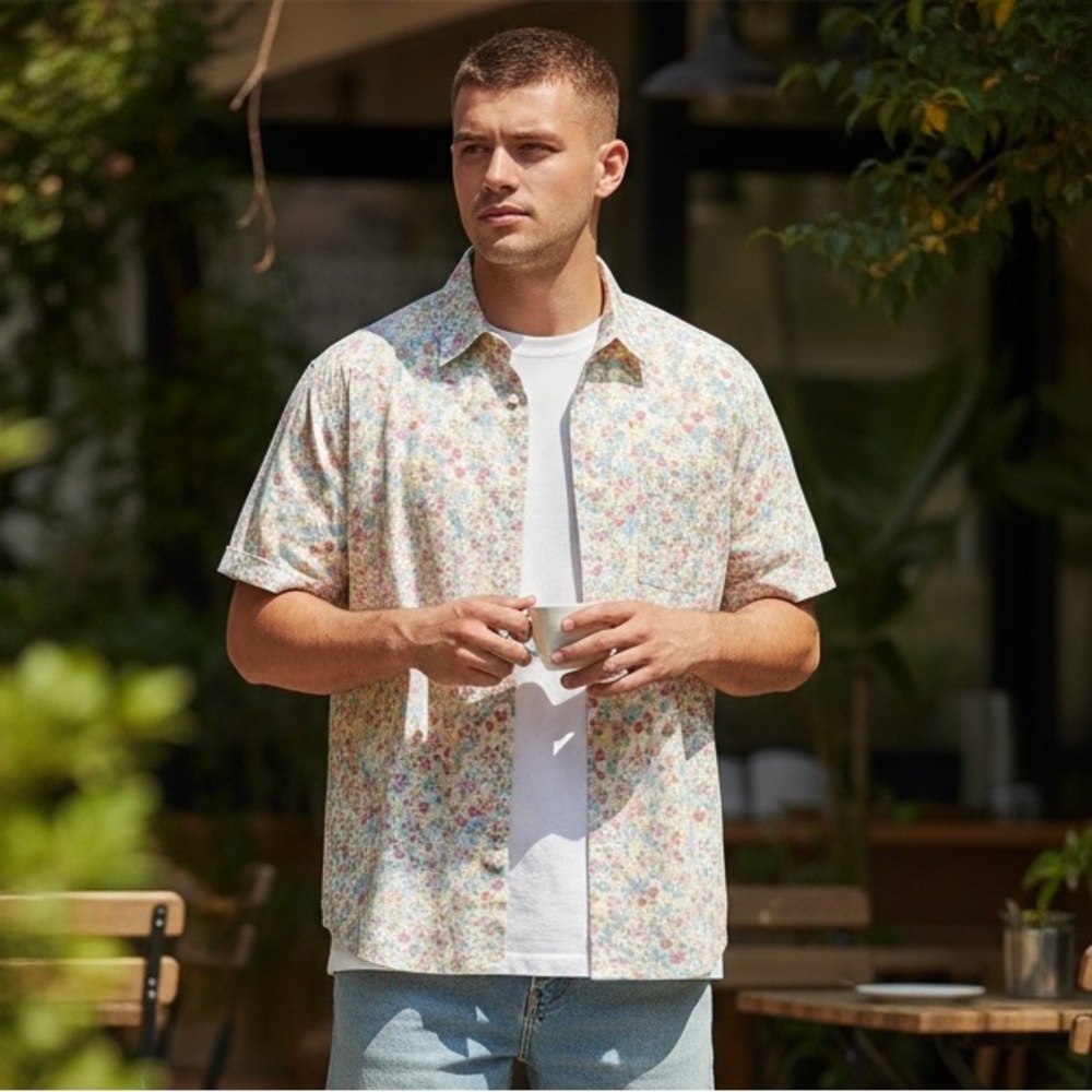 Paper Denim & Cloth Slim Fit Floral Short Sleeve Button Down